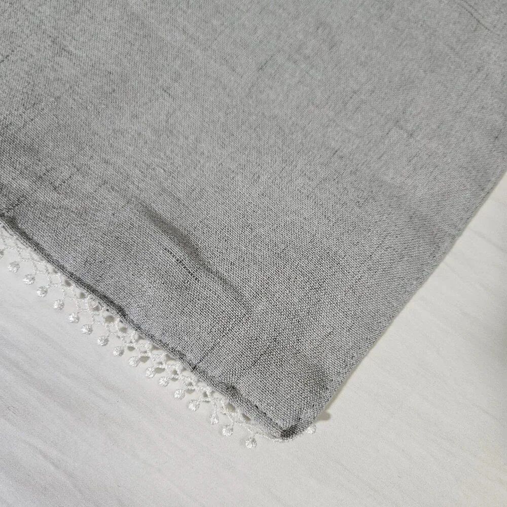 Gray Linen-Look Table Runner 70x14 Inch with Lace Trim Neutral Farmhouse Decor
